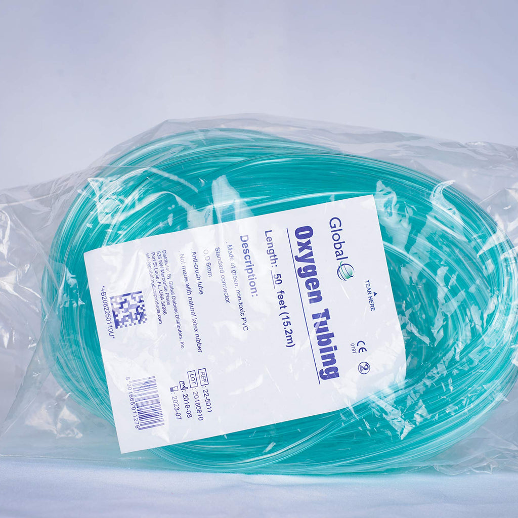 Global Crush Resistant Oxygen Tubing - 25'(25 ft) Tubing, Green - 1 Each