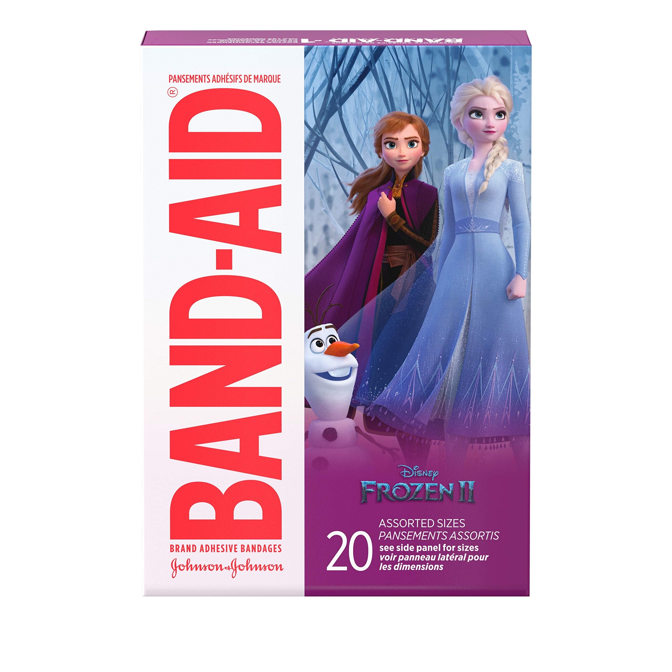 Band-Aid Brand Adhesive Bandages for Minor Cuts and Scrapes, Featuring Disney Frozen Characters, Assorted Sizes, 20 Count (Pack 