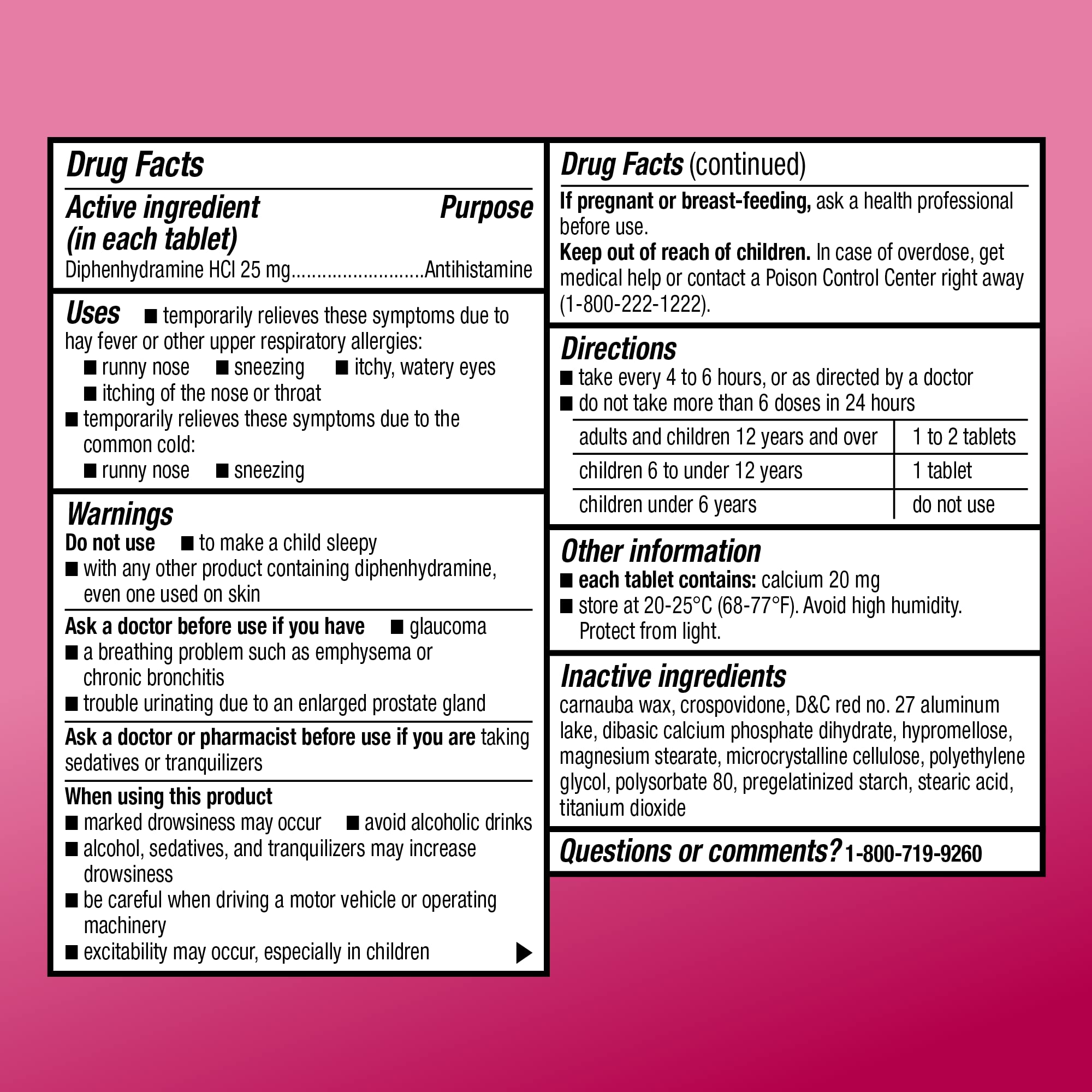 Amazon Basic Care Complete Allergy Relief, Diphenhydramine HCl 25 mg, Relieves Symptoms, Antihistamine Tablets, 400 Count