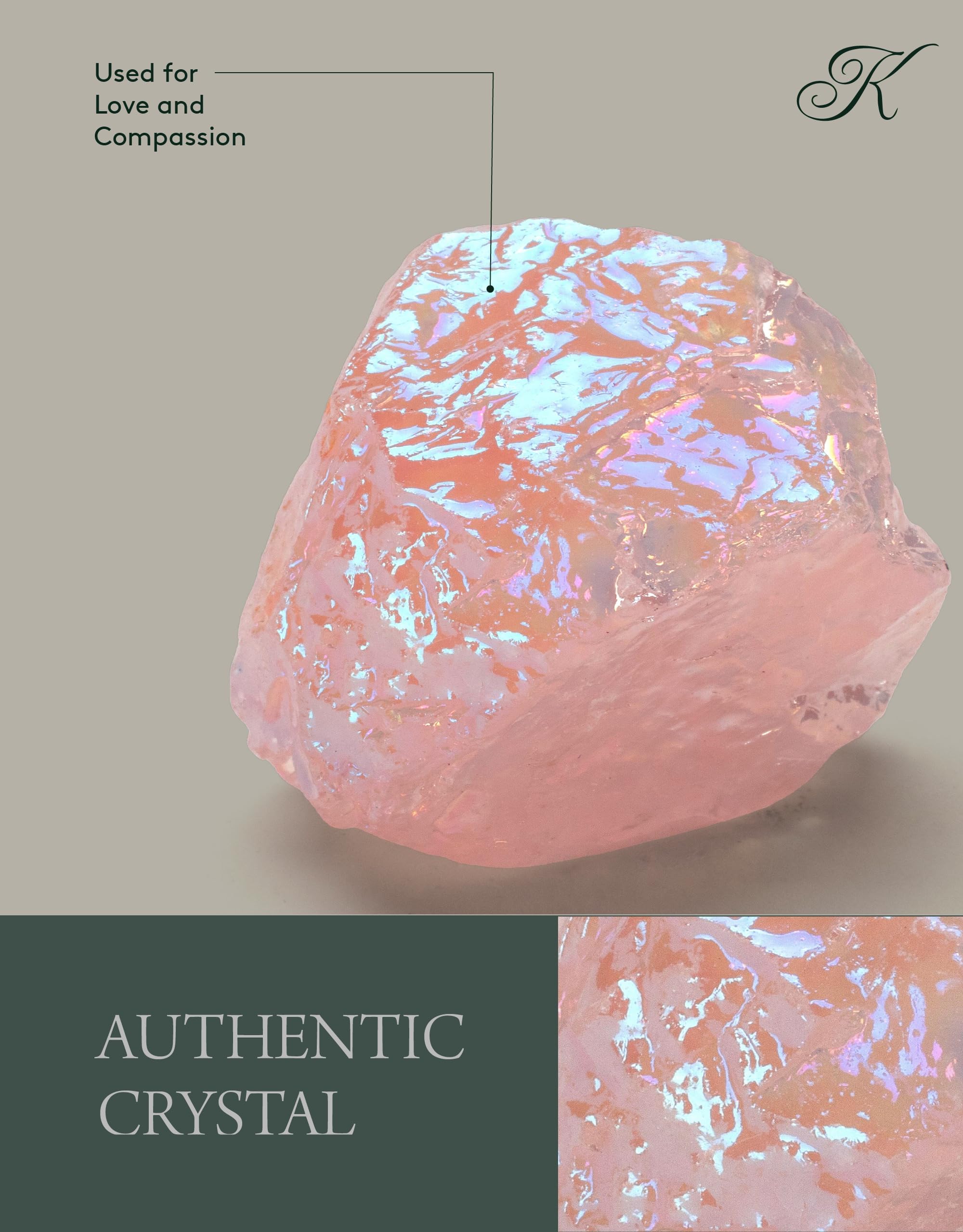 KALIFANO Angel Aura Rose Quartz Crystal - Titanium Bonded High Energy Raw Cuarzo Rosa Chunk with Information Card - Natural Reik