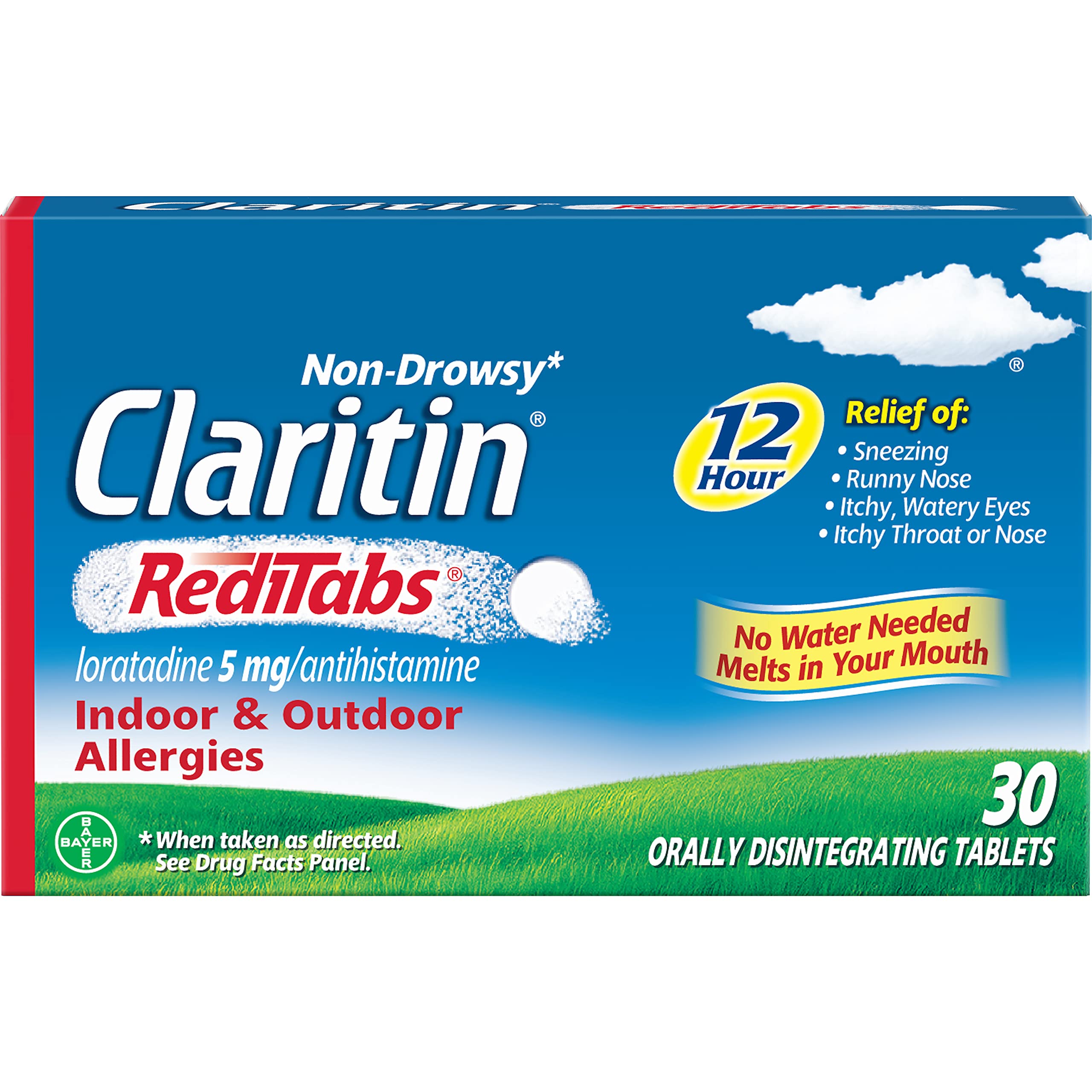 Claritin RediTabs 12 Hour Allergy Medicine, Non-Drowsy Prescription Strength Allergy Relief, Loratadine Antihistamine Tablets, 3
