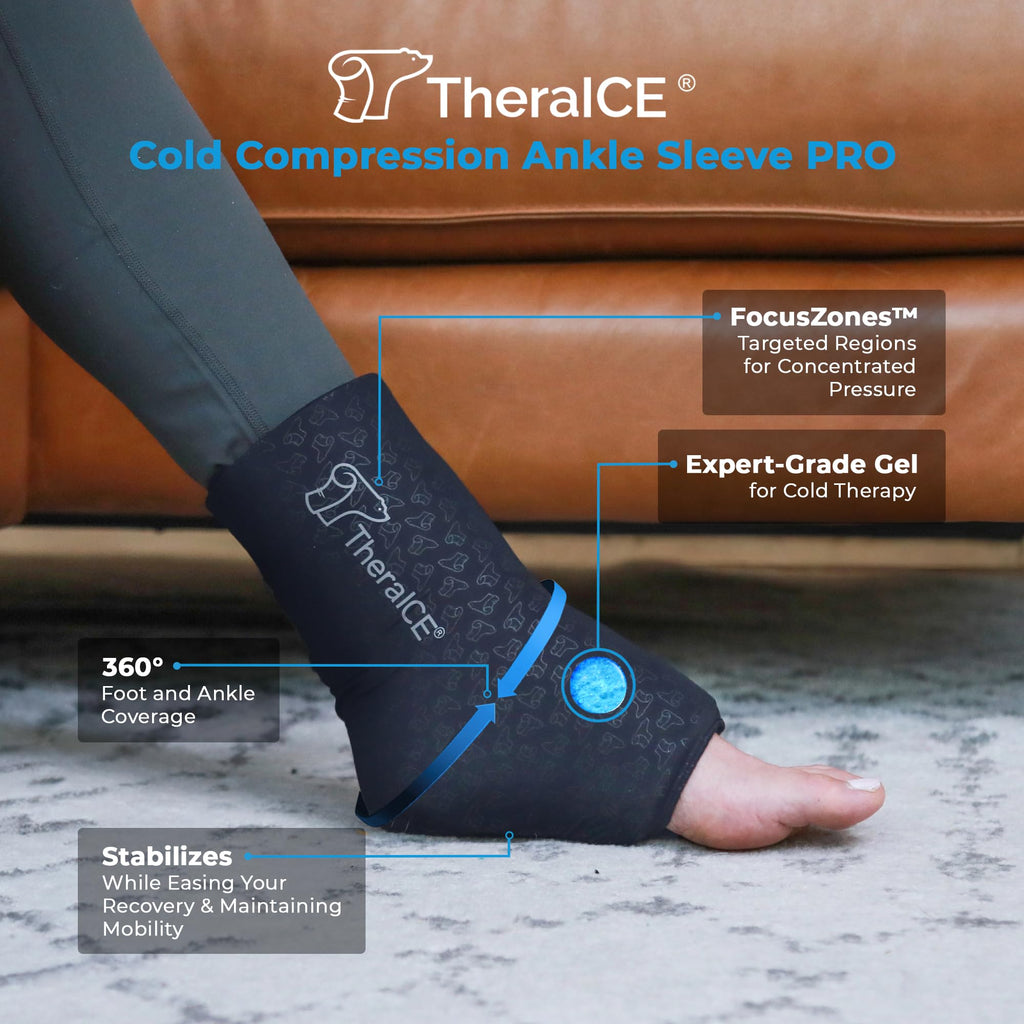 TheraICE Ankle Ice Pack Wrap PRO for Swelling & Sprained Ankle Brace for Women & Men, Cold Therapy Support Compression Socks, Pl