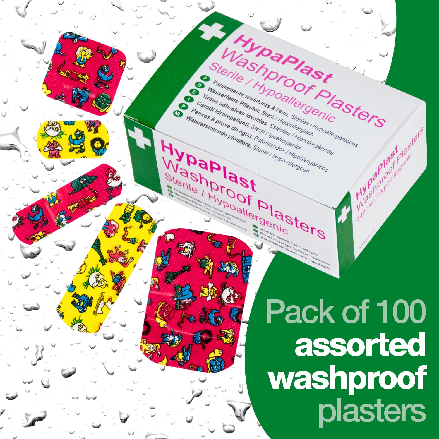 Safety First Aid Group HypaPlast Children's Washproof Plasters, Assorted (Pack of 100) Sterile Hypallergenic