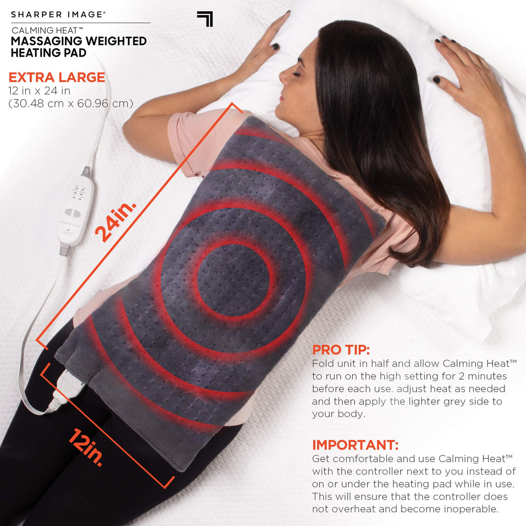 Calming Heat Massaging Weighted Heating Pad by Sharper Image- Weighted Electric Heating Pad with Massaging Vibrations, 6 Setting