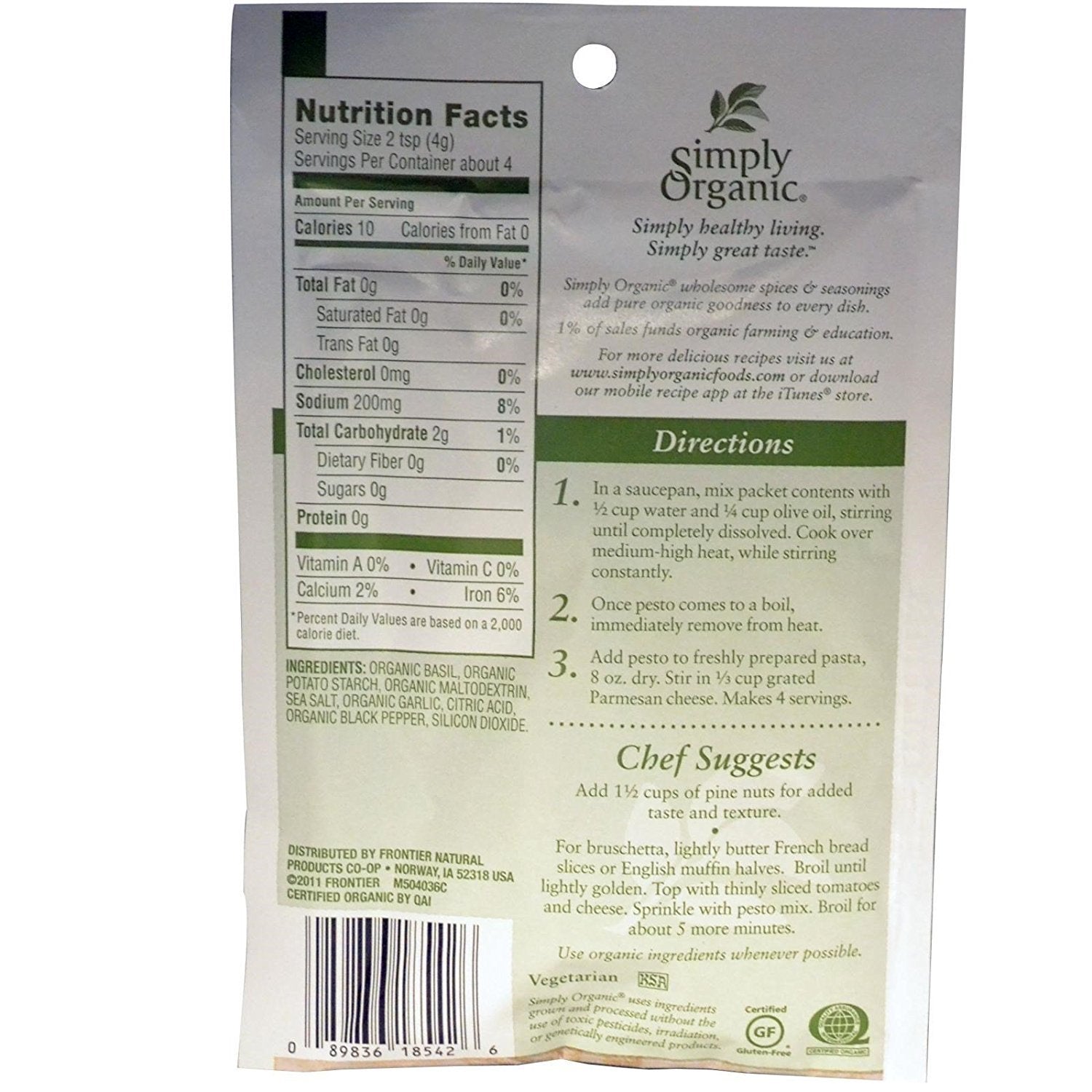 Simply Organic Organic Sweet Basil Pesto Sauce Mix, 0.53 OZ