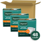 Depend Incontinence Protection with Tabs, Unisex, Large (35-49 Waist, over 170 lbs), Maximum Absorbency, 48 Count (3 Packs of 16