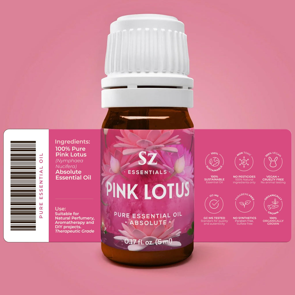 Sz Essentials - Pink Lotus 100% Pure, Essential Natural Oil - Extracted from Nymphaea Nucifera - Divine & Sweet Scent, with Exot