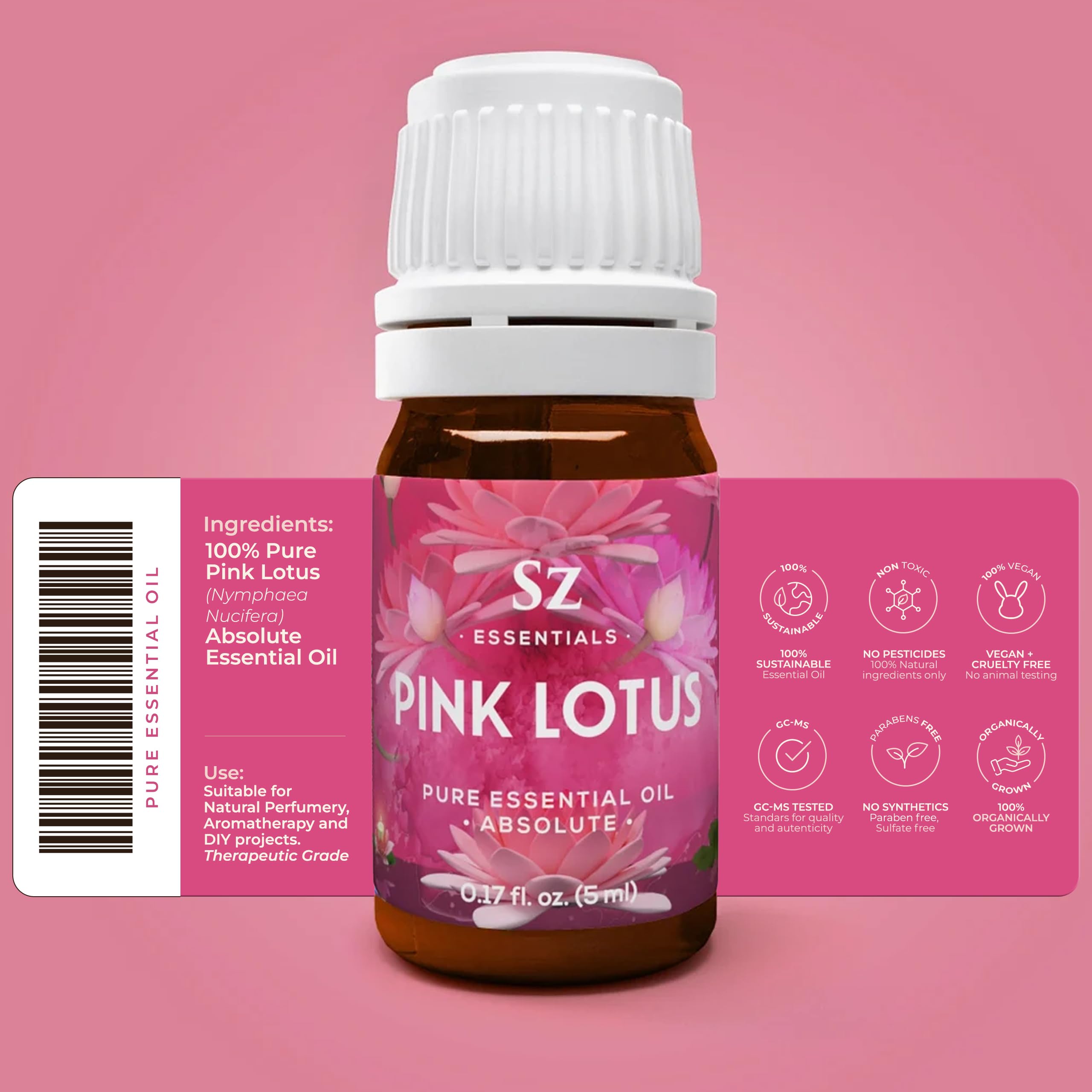 Sz Essentials - Pink Lotus 100% Pure, Essential Natural Oil - Extracted from Nymphaea Nucifera - Divine & Sweet Scent, with Exot