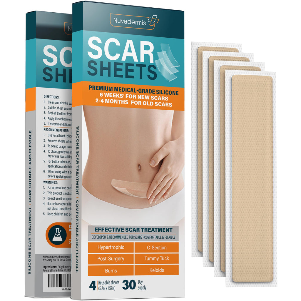 NUVADERMIS Silicone Scar Sheets - Extra Long Scar Sheets for C-Section, Tummy Tuck, Keloid, and Surgical Scars - Reusable Medica