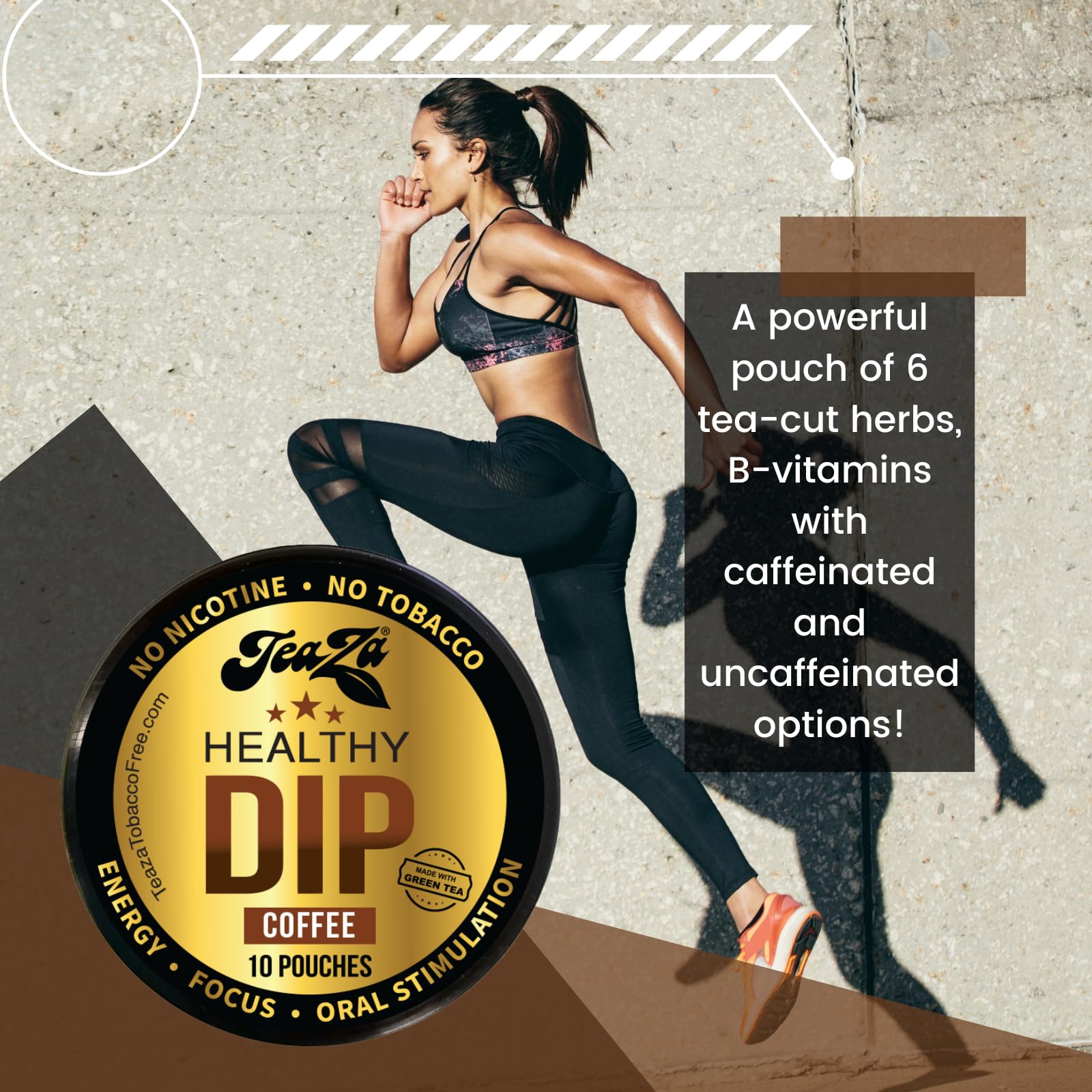 TeaZA Herbal Dip Coffee Pouches -Nicotine Free, Tobacco Free - Made with Green Tea Caffeine Energy Pouches (12 Pack)