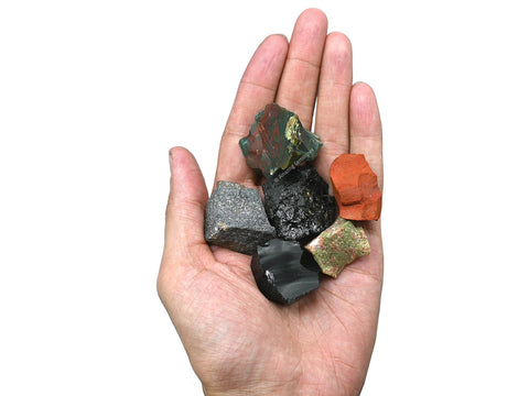 Crystals for Health Manifestation, Set of 6 Red Jasper, Black Obsidian, Black Tourmaline, Bloodstone, Hematite and Unakite Heali