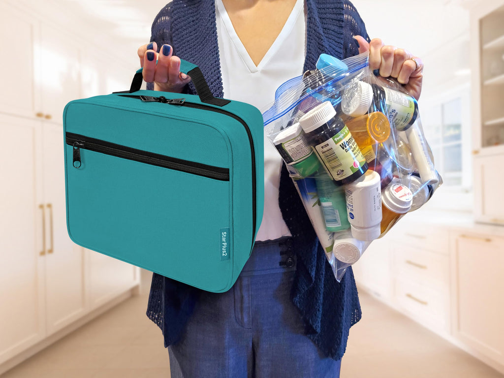 StarPlus2 Large Padded Pill Bottle Organizer, Medicine Bag, Case, Carrier for Medications, Vitamins, and Medical Supplies - Trav