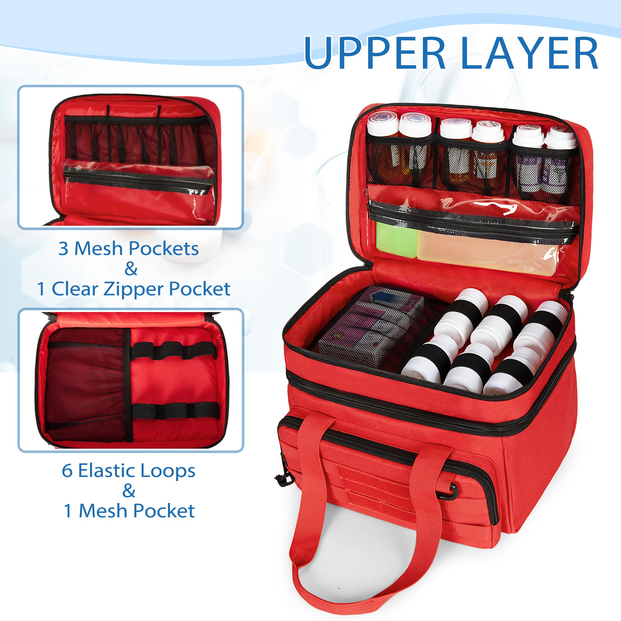 CURMIO Tactical Pill Bottle Organizer Case, Double Layers Medicine Storage Bag for Medication Bottles, Vitamins, Medical Supplie