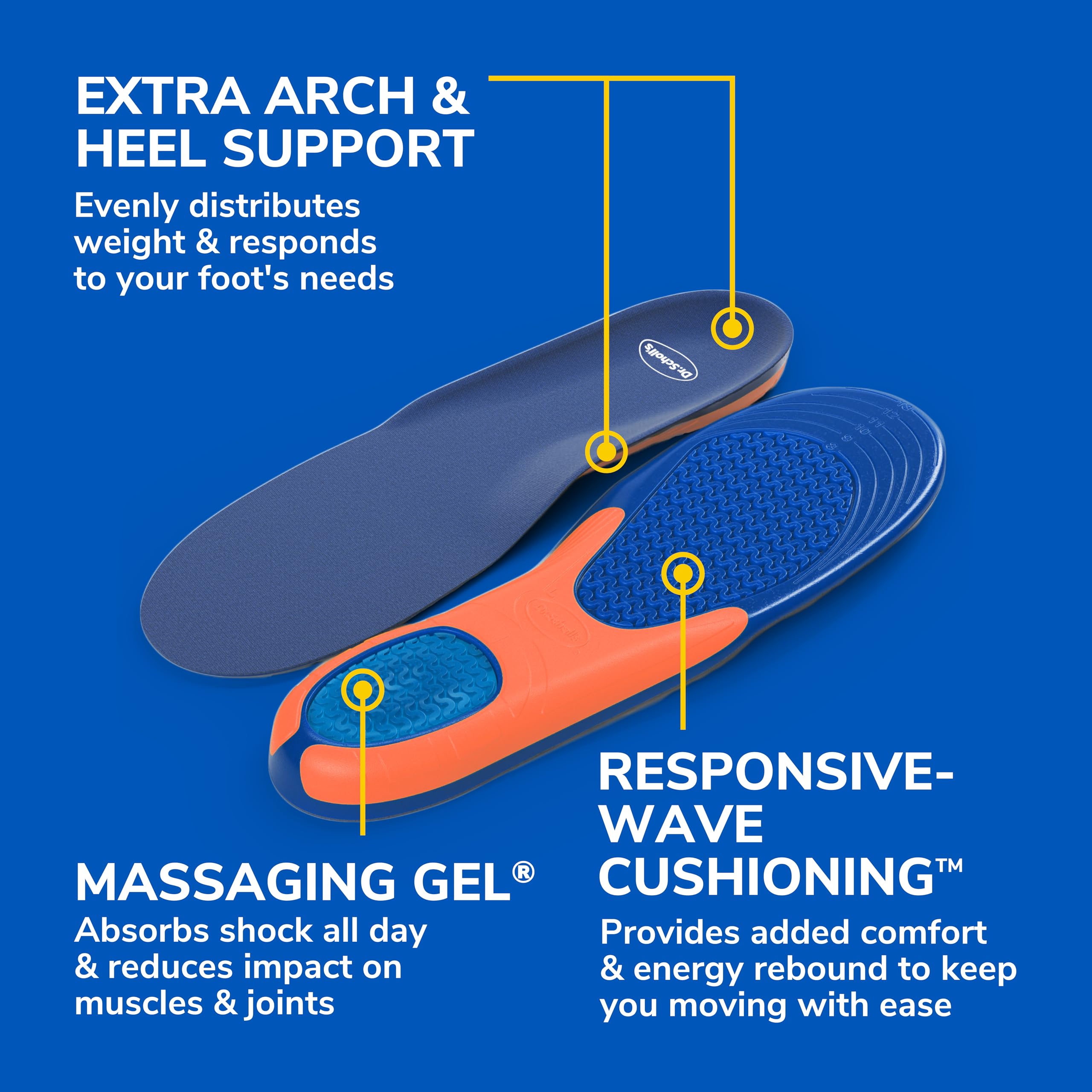 Dr. Scholls Extra Comfort Support Insoles Men, Size 8-14, 1 Pair: All-Day Comfort Shoe Inserts with Massaging Gel for Big & Tall