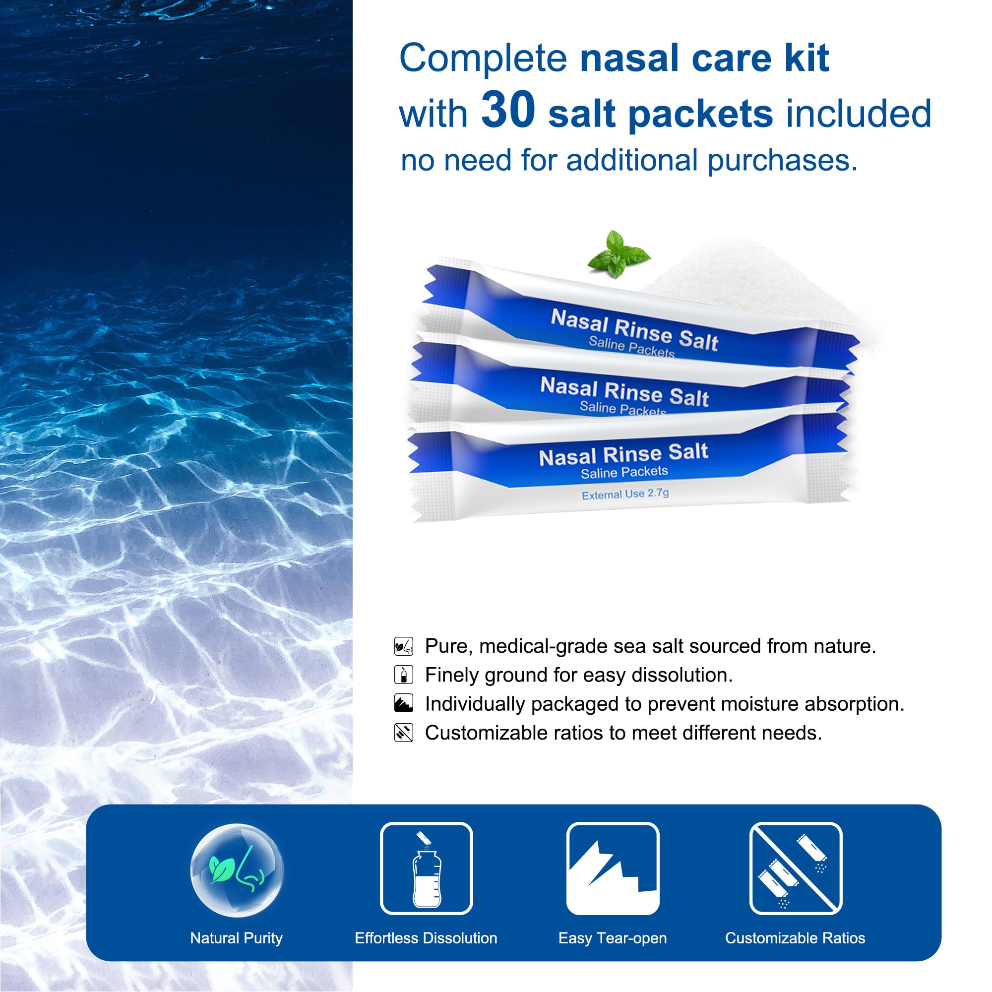 MAOEVER Neti Pot Sinus Rinse Bottle Nose Wash Cleaner Pressure Rinse Nasal Irrigation for Adult & Kid BPA Free 300 ML with 30 Na