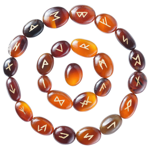 Crocon Brown Onyx Stone Handmade Rune Stones with Elder Futhark Alphabet Engraved 25 pcs Runes Stones Crystal Set for Beginners 