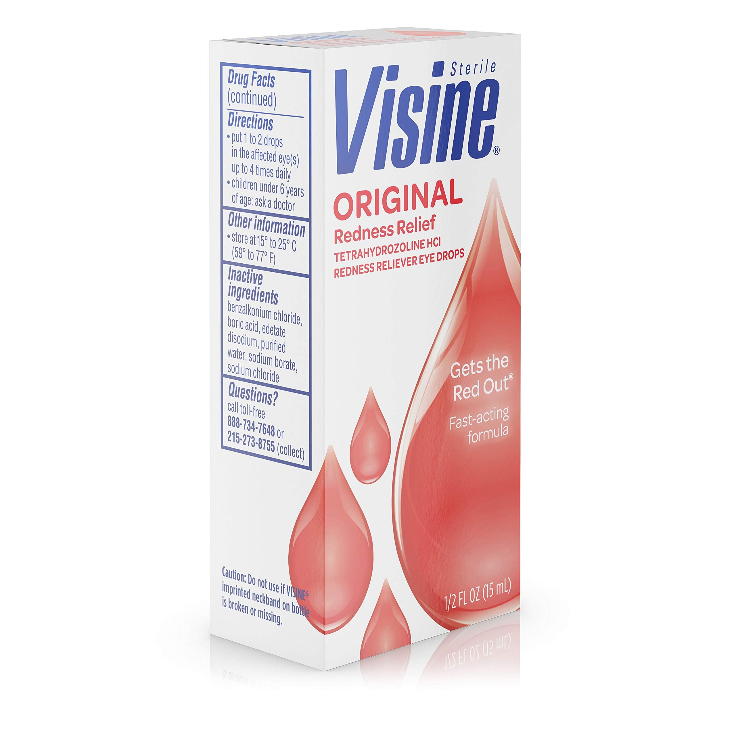 Visine Original Redness Relief Eye Drops to Help Relieve Red Eyes & Eye Irritation, 0.5 Fl Oz (Pack of 4)