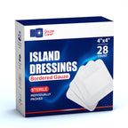 GauzeCare Island Dressing 4x4 inch 28 Pcs| Individually Packed Sterile Pouches| 2x2 Non-Stick Pad in Center with Acrylic Adhesiv