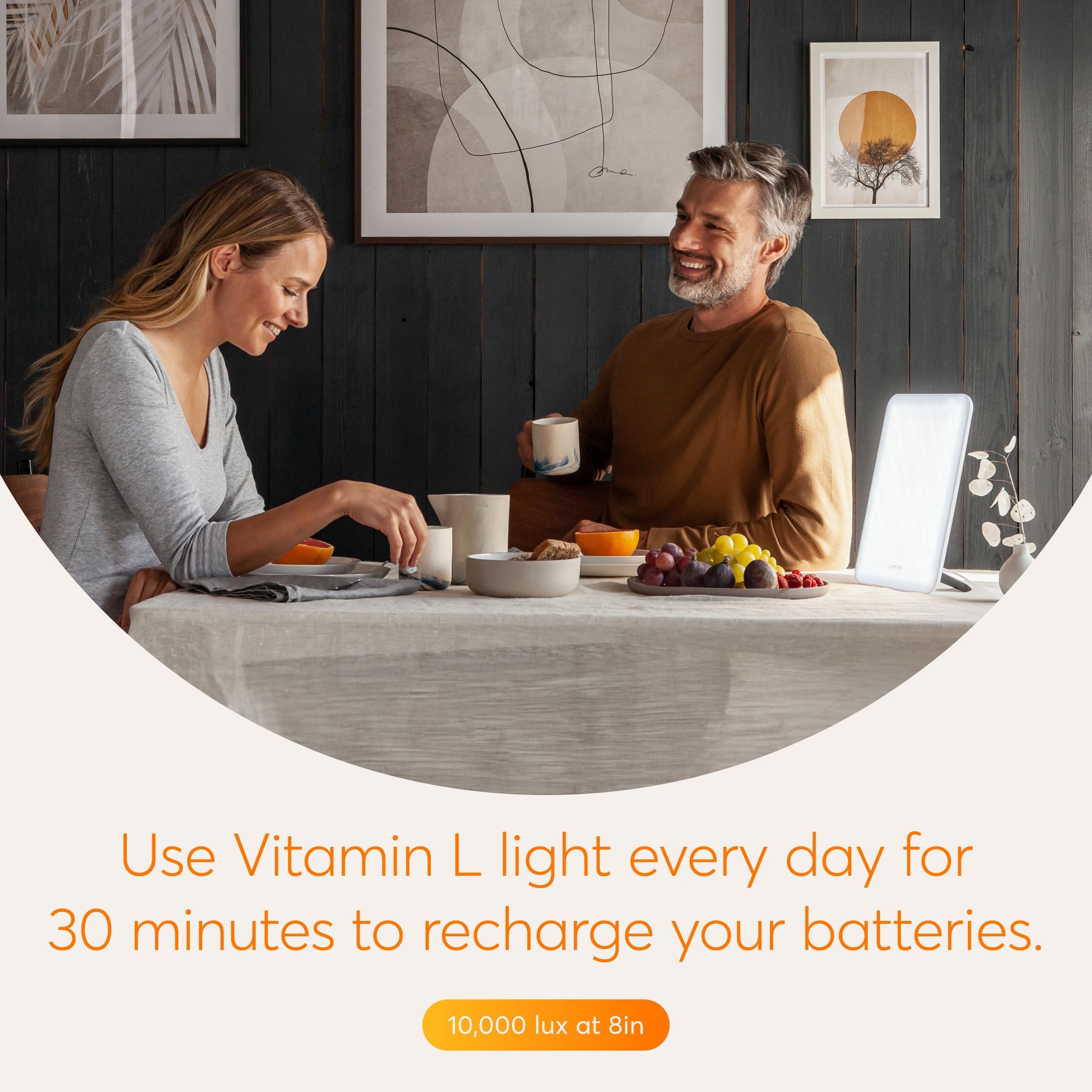 Lumie Vitamin L Light Therapy Lamp - Portable, Slim Design - 10,000 Lux Daylight Lamp - Detachable Stand, Cool White LEDs & Ripp