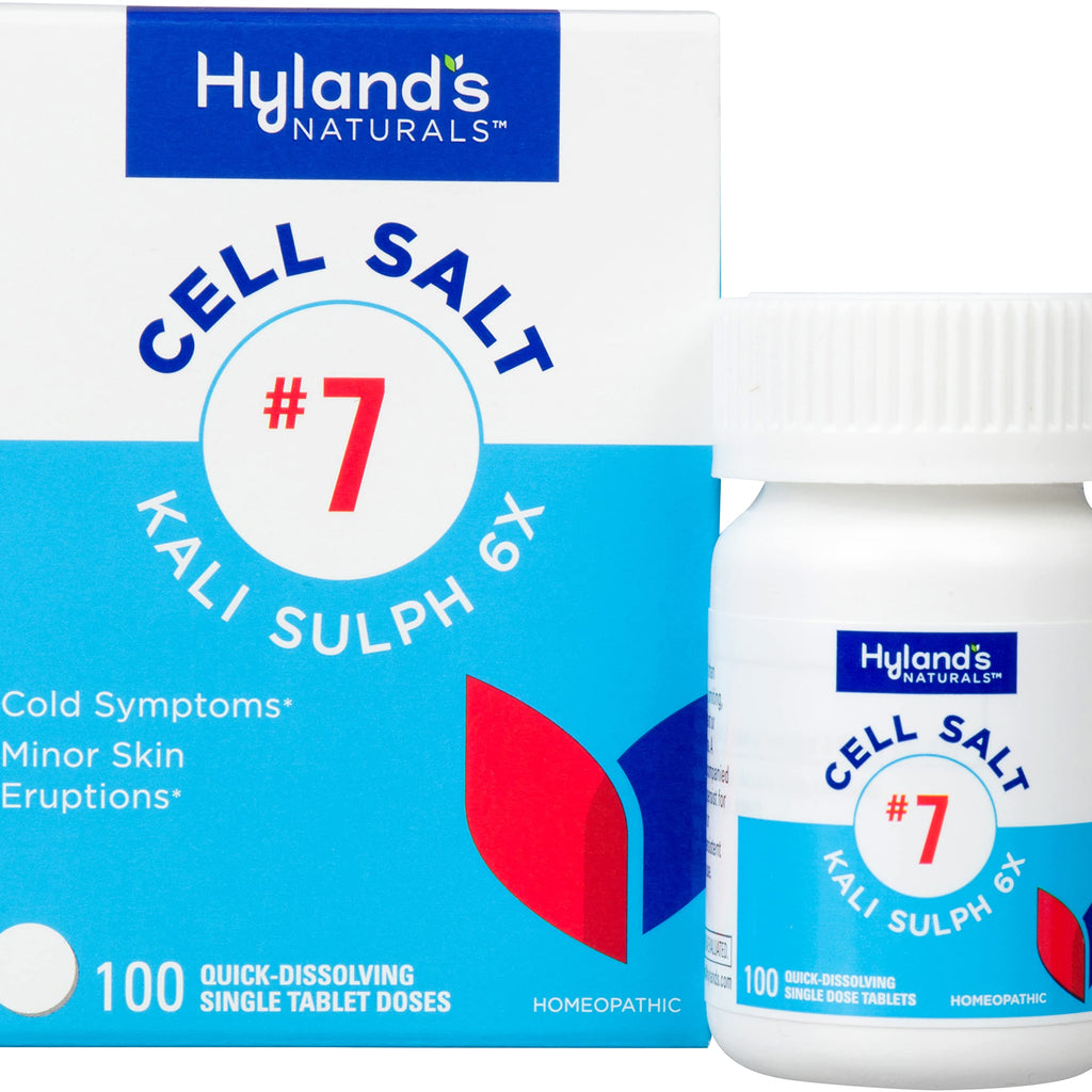 Hyland's No. 7 Cell Salt Kali Sulph 6X Tablets, Cystic Acne and Acne Scare Treatment, Cold Medicine, Natural Relief of Discharge