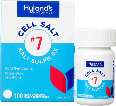 Hyland's No. 7 Cell Salt Kali Sulph 6X Tablets, Cystic Acne and Acne Scare Treatment, Cold Medicine, Natural Relief of Discharge