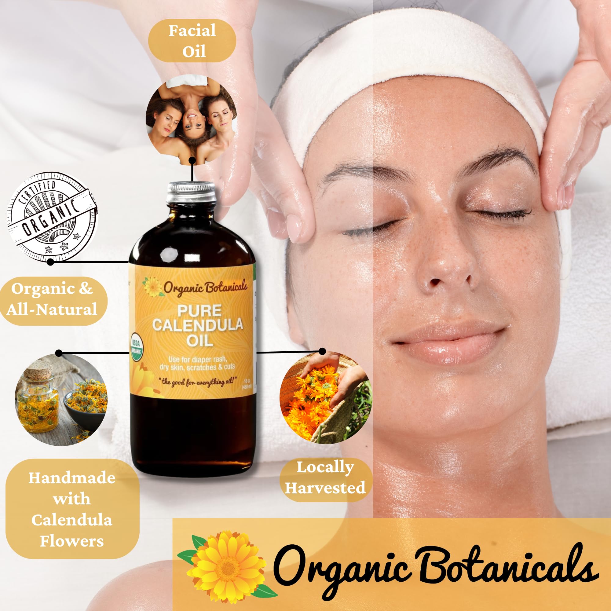 Organic Botanicals, Calendula Oil Organic for Skin- Trauma Skincare from Local Infused Calendula Flowers, Eczema Oil, Certified