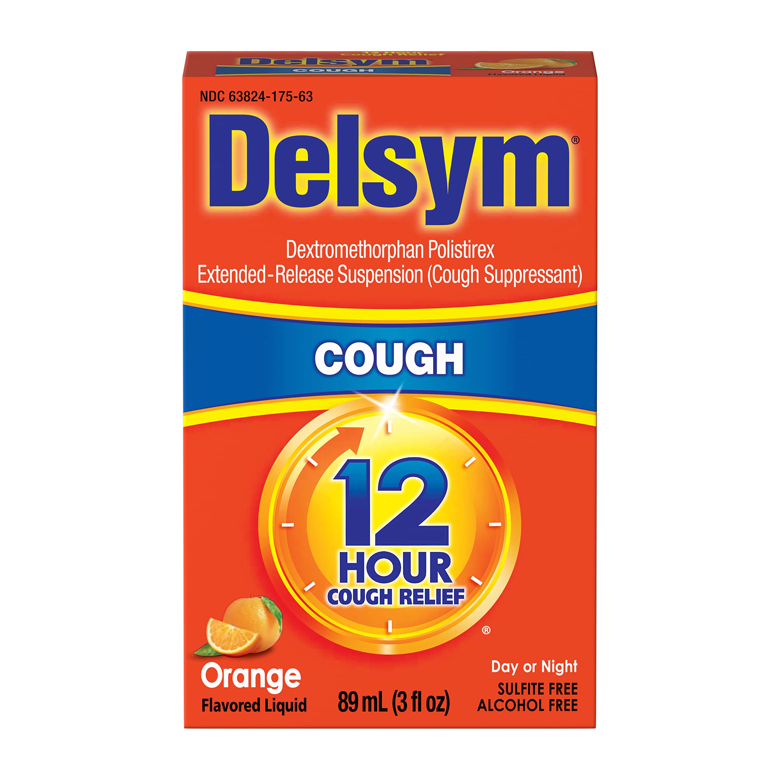 Delsym Cough Relief Medicine, Powerful Cough Relief for 12 Good Hours, Cough Suppressing Liquid, 1 Pharmacist Recommended, Orang