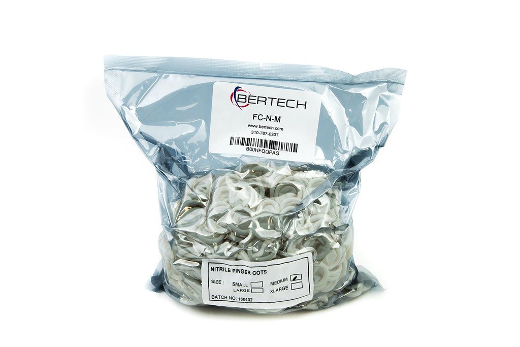 Bertech Nitrile Finger Cots, Powder-Free and Anti-Static, Medium, White (Pack of 720)