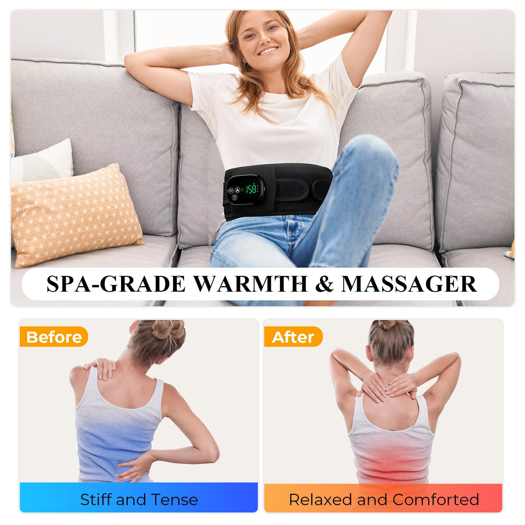 VIYACHY Heating Pad with Massager for Back Comfort, Cordless Lower Back Massager with 6 Heat Levels, Portable Vibrating Heated B