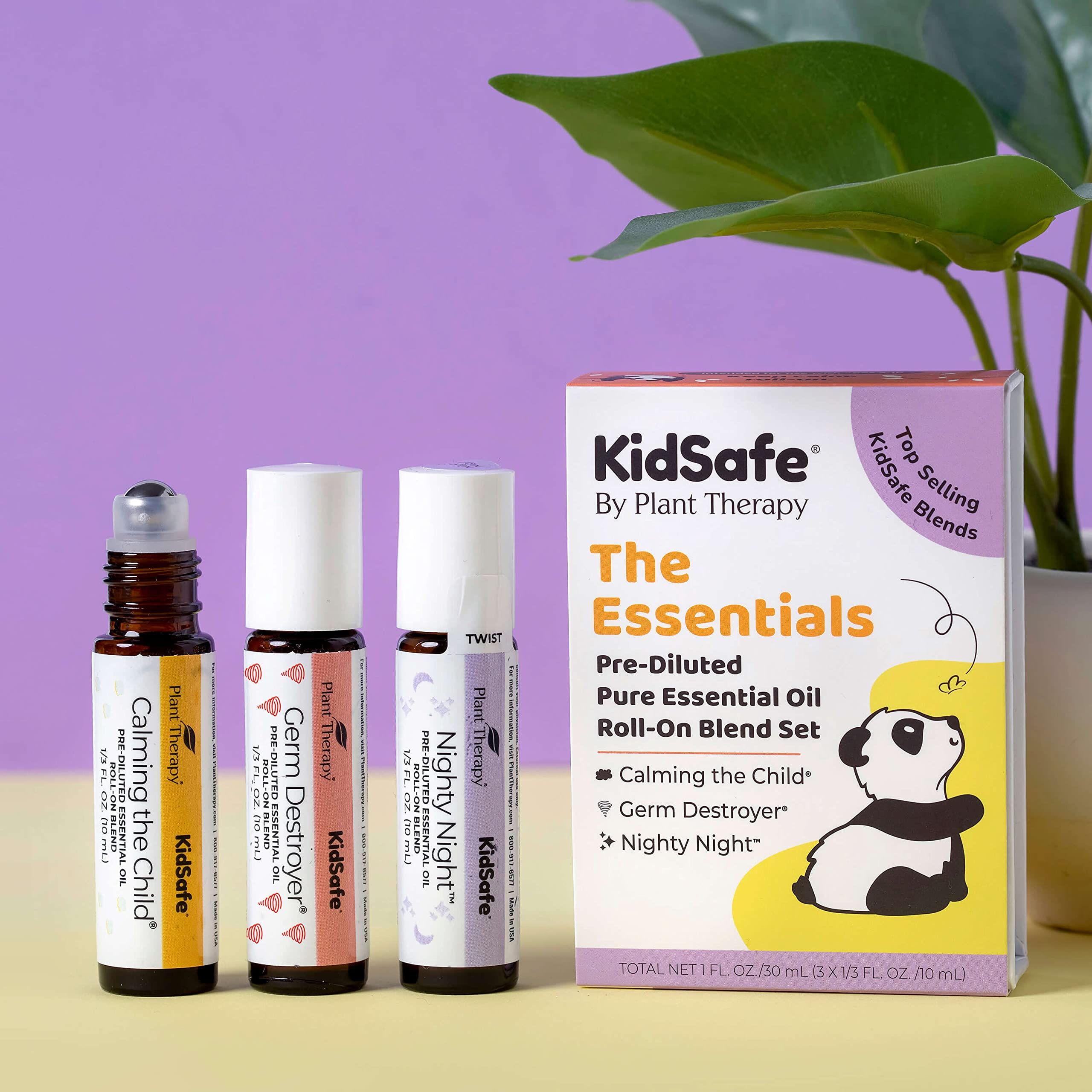 Plant Therapy KidSafe Essentials Roll-On Set 100% Pure, Therapeutic Grade Essential Oils Diluted in Coconut Oil 10 mL (1/3 oz) E