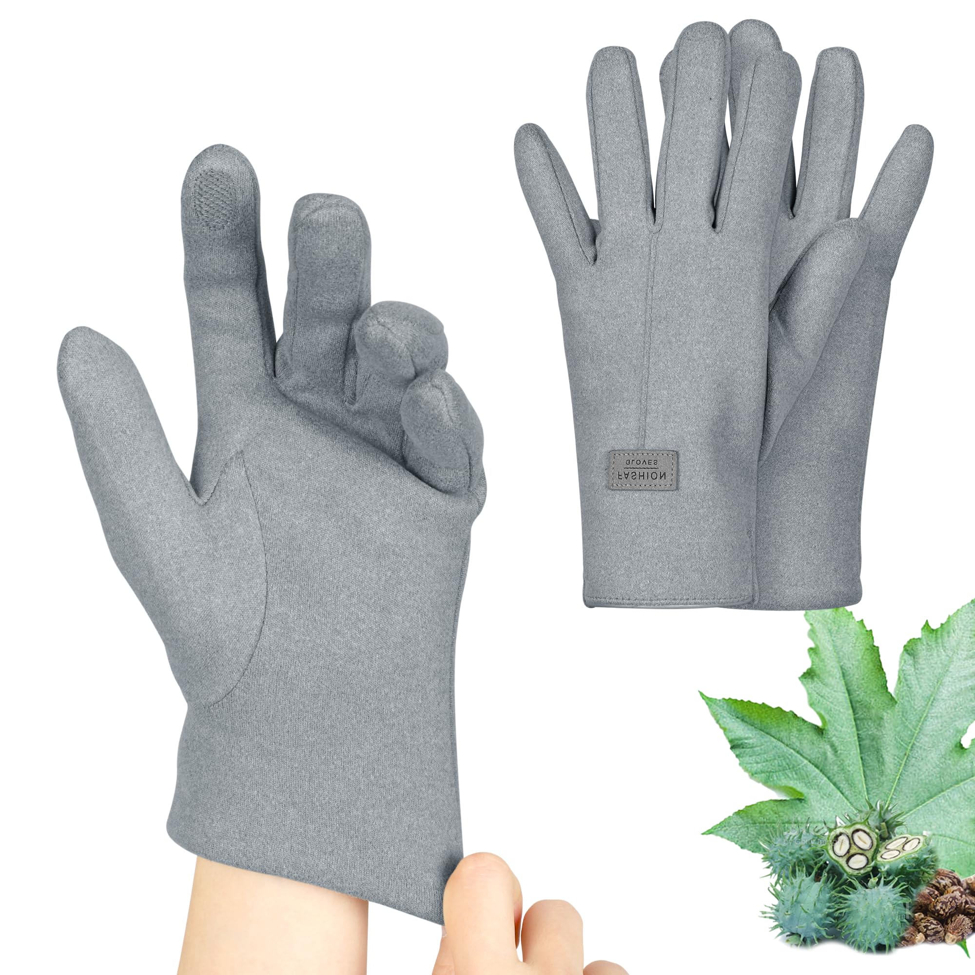 2 Pcs Castor Oil Pack Wrap for Hands, Organic Castor Oil Wrap Castor Oil Gloves for Wrist Arthritis and Carpal Tunnel Gray(Oil a