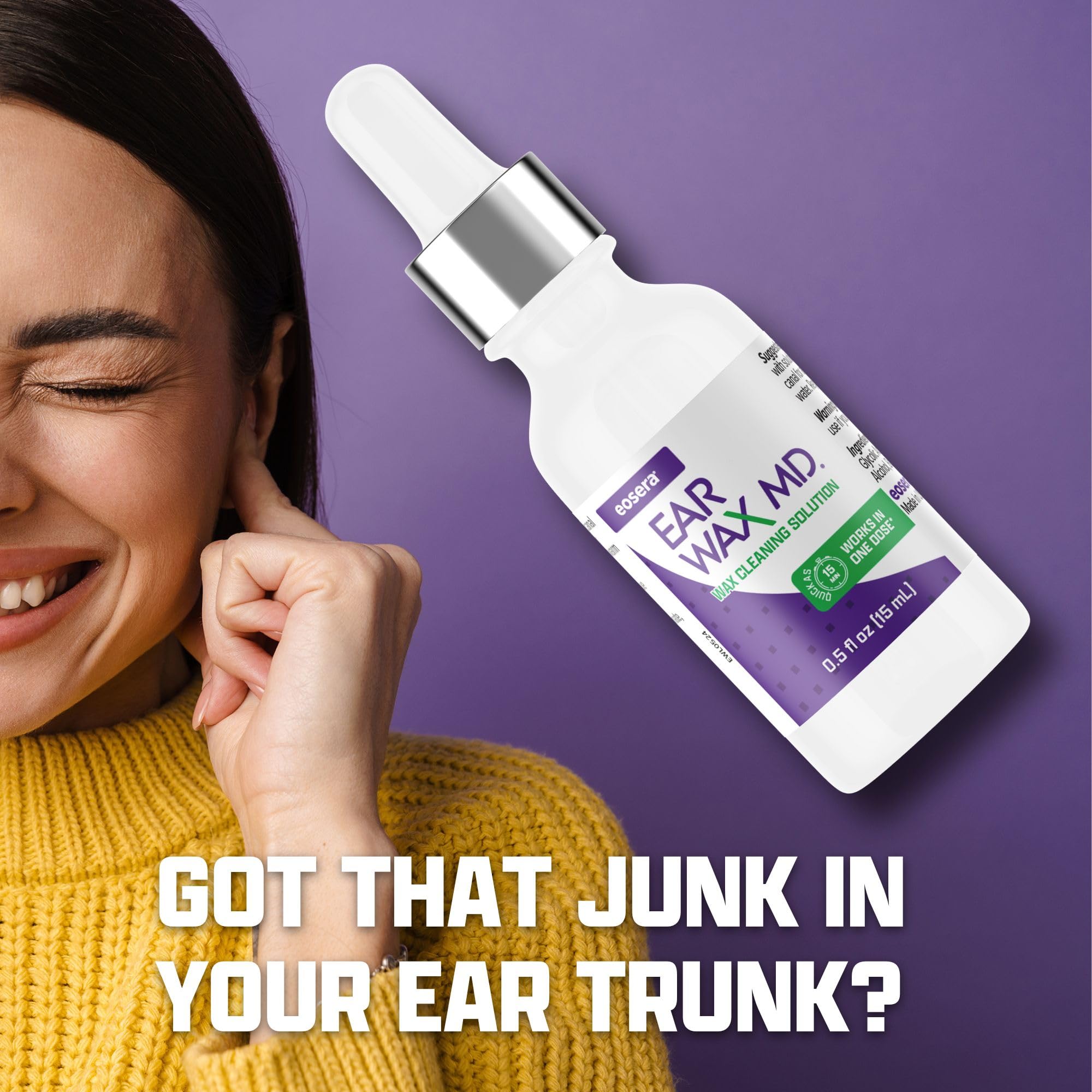 eosera EAR WAX MD Kit - Fast-Acting Ear Wax Removal Drops, 15mL and Rinsing Bulb Kit | Breaks Down & Dissolves Wax in as Little