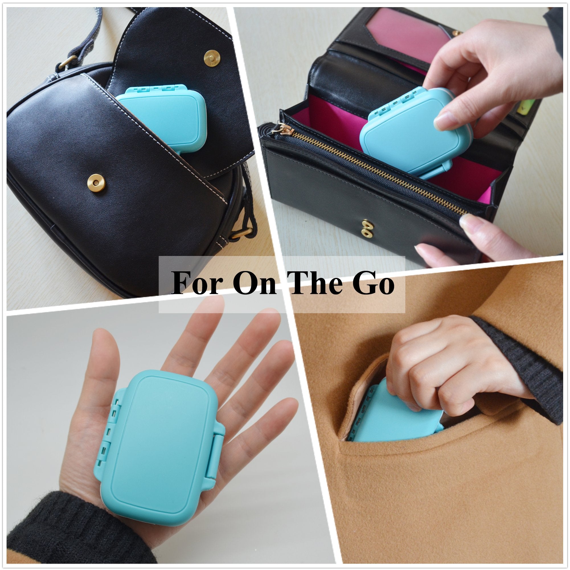 Meta-U Small Pill Box Supplement Case for Pocket or Purse - 3 Removable Compartments Travel Medication Carry Case - Daily Vitami