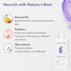 Feminine Wash Sensitive with Almond Oil & Olive Extract - 98.5% Natural, Vegan, pH 5.2 Balanced vaginal wash for woman Dry & Sen
