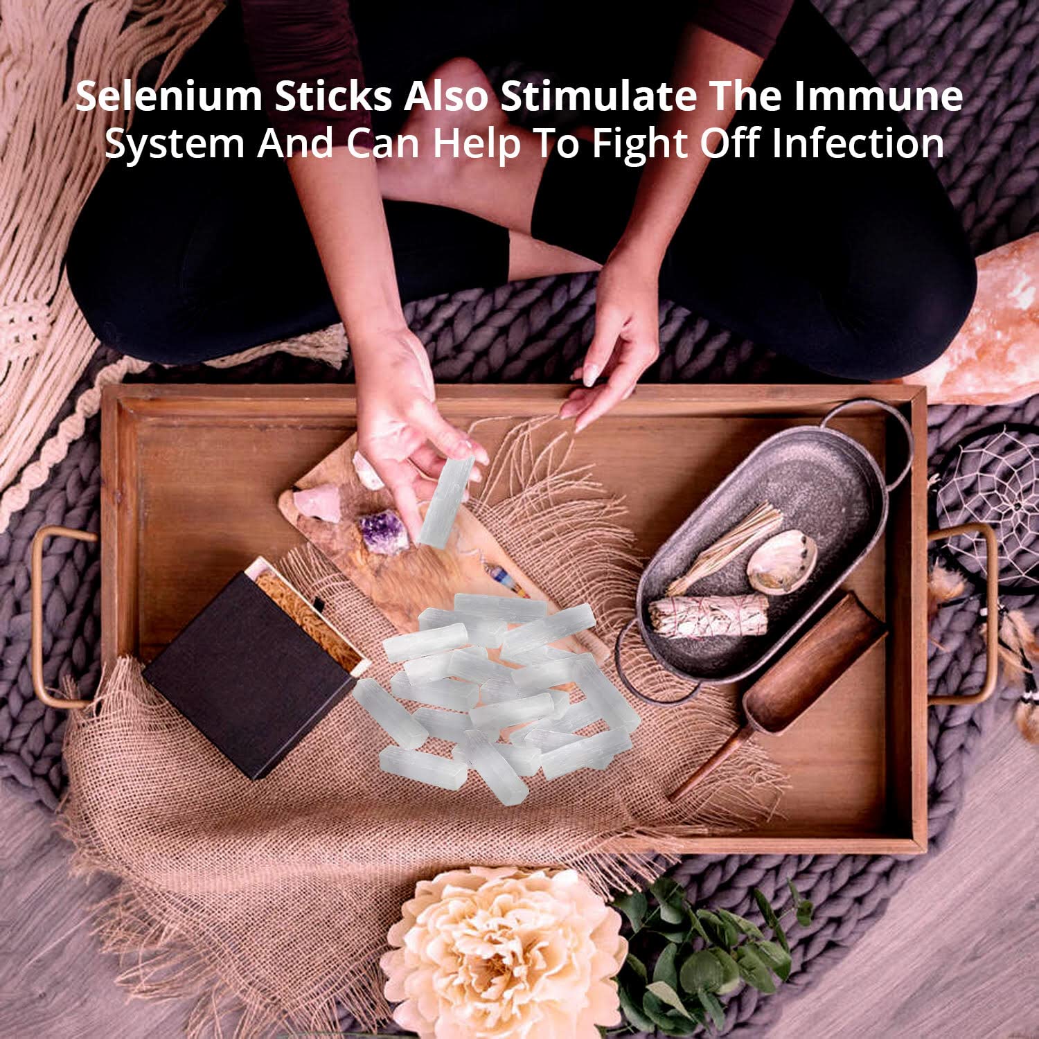 Himalayan Glow WBM Selenite Crystal Sticks - 2 Lbs Crystals and Healing Stones Tourmaline Crystal Reiki, Chakra Stones for Smudg