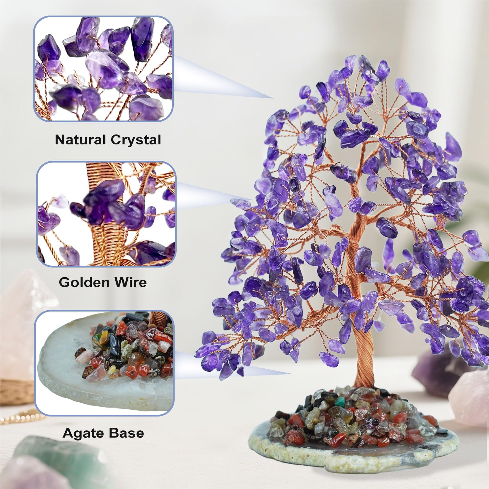 Tizzomx Amethyst Crystal Healing Chakra Tree of Life, Sister Women Birthday Spiritual Gifts Positive Energy & Good Luck, Bonsai