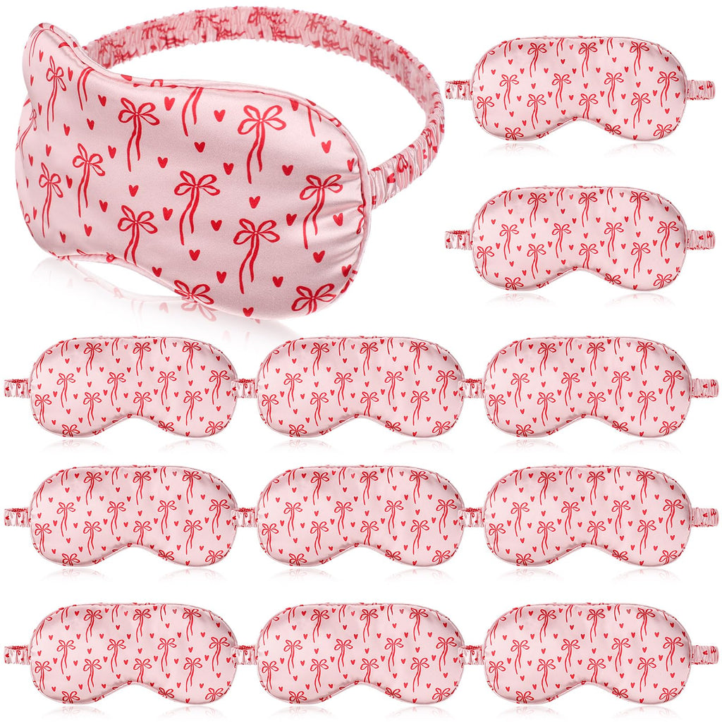 Honeydak 12 Pcs Silk Sleep Masks for Women Girls Bow Party Favors Adjustable Eye Masks for Birthday Sleepover Spa Sweet 16 Party