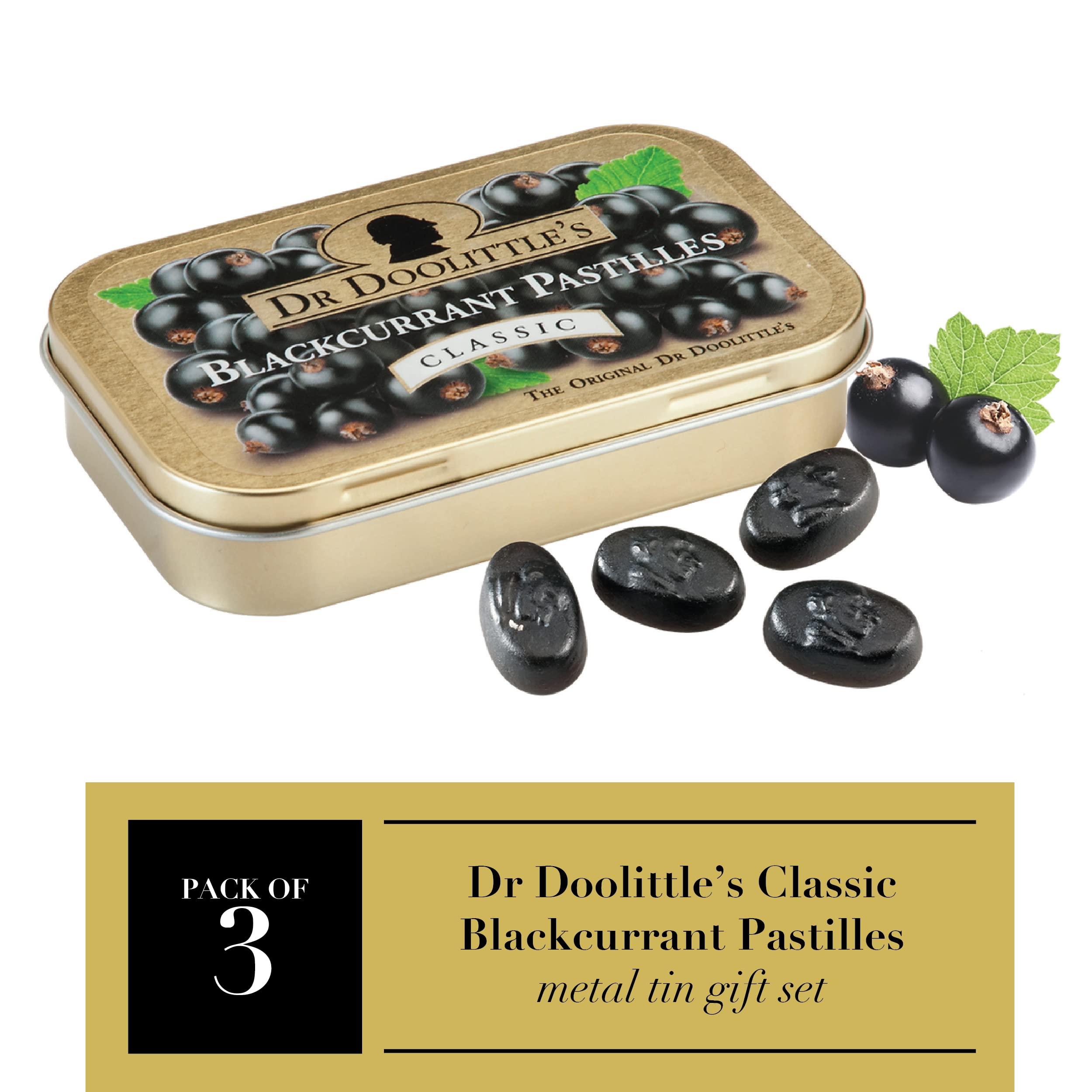 Dr. Doolittles Classic Soft Fruit Pastilles for Voice and Throat, Blackcurrant Flavor, 2.12 Ounce Tin, approximately 25 Count Pa