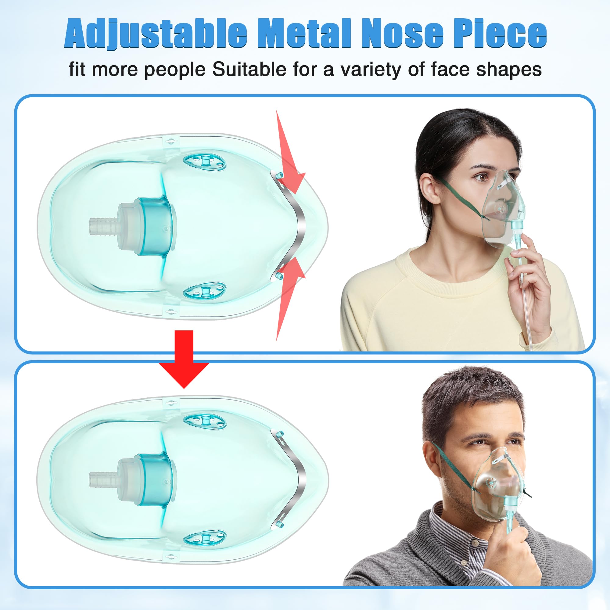 Geiserailie 2 Pack L Size Oxygen Mask with 6.6 Ft Tubing and Adjustable Elastic Strap, Adult Oxygen Mask with Tubing, Oxygen Mas