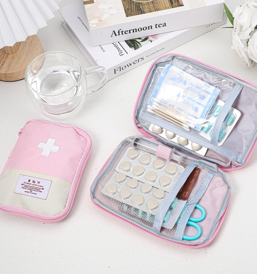 Pink First Aid Kit, 2 Pcs Small First Aid Pouch Empty for Outdoor Indoor, Camping Hiking Traveling, Sports, Car (Pink)