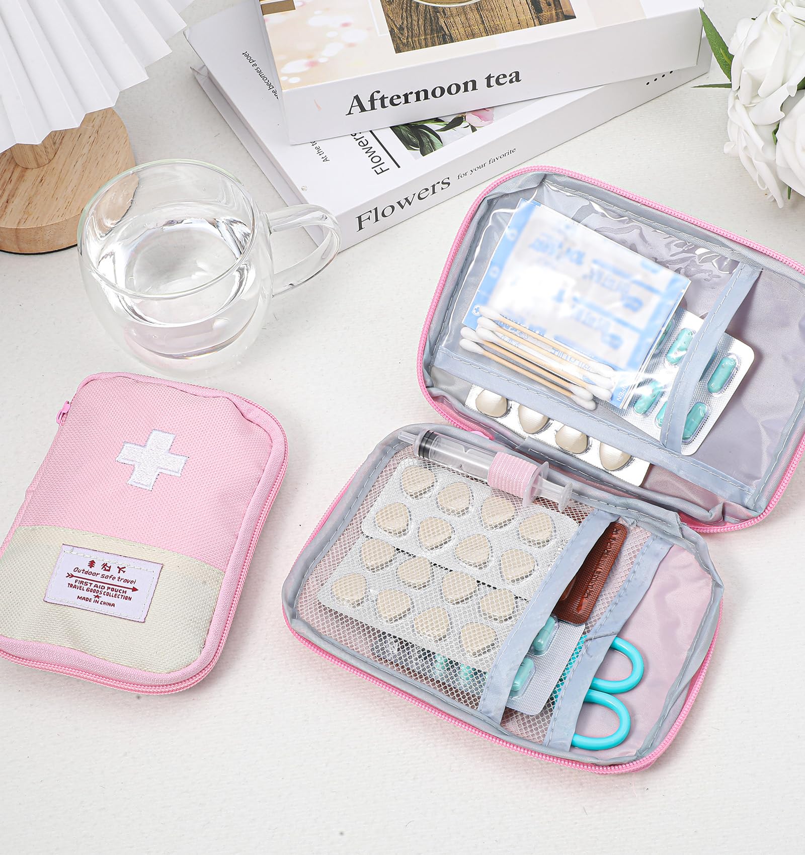 Pink First Aid Kit, 2 Pcs Small First Aid Pouch Empty for Outdoor Indoor, Camping Hiking Traveling, Sports, Car (Pink)