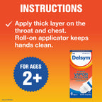 Delsym No Mess Vapor Roll-On Cough Suppressant & Topical Analgesic 1.76 oz with Camphor, Eucalyptus Oil, Menthol, Adults & Kids,