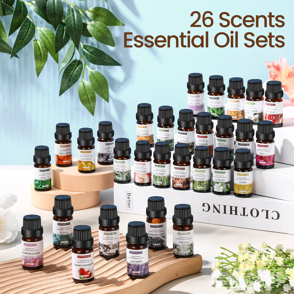 Nuanchu 26 Pcs Essential Oils Set 10ml Fragrance Oil Aromatherapy Kit for Diffuser Humidifier Aromatherapy-Oils for Candle Bath