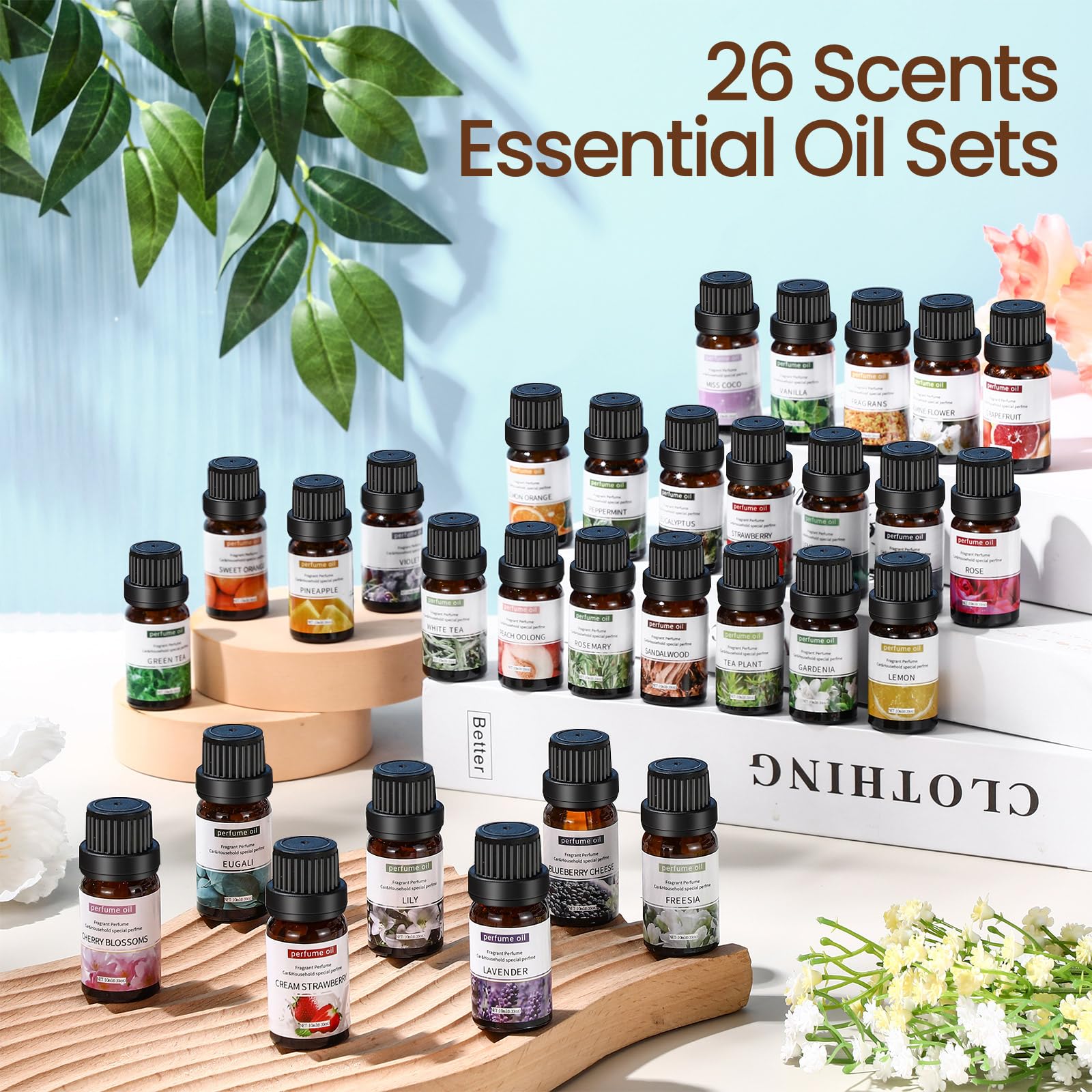 Nuanchu 26 Pcs Essential Oils Set 10ml Fragrance Oil Aromatherapy Kit for Diffuser Humidifier Aromatherapy-Oils for Candle Bath