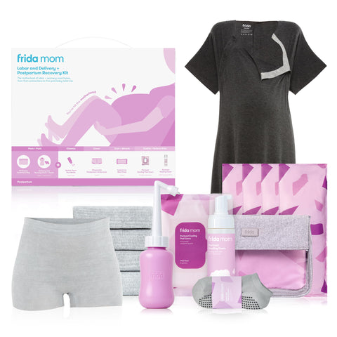 Frida Mom Labor, Delivery, & Postpartum Kit, Baby Shower Gifts, Socks, Peri Bottle, Nursing Gown, Disposable Underwear, Ice Maxi