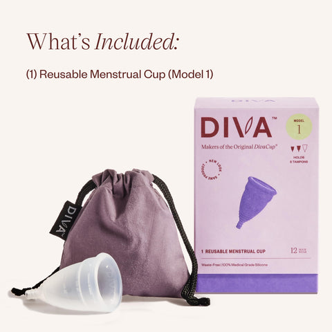 DIVA Cup - Medical Grade Silicone Cup for Period Care - Reusable Menstrual Cup - Up to 12 Hours of Continuous Wear - Model 1 (Fo