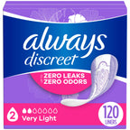 Always Discreet Adult Incontinence & Postpartum Liners for Women, Size 2, Very Light Absorbency, Regular Length, 120 Count (Pack