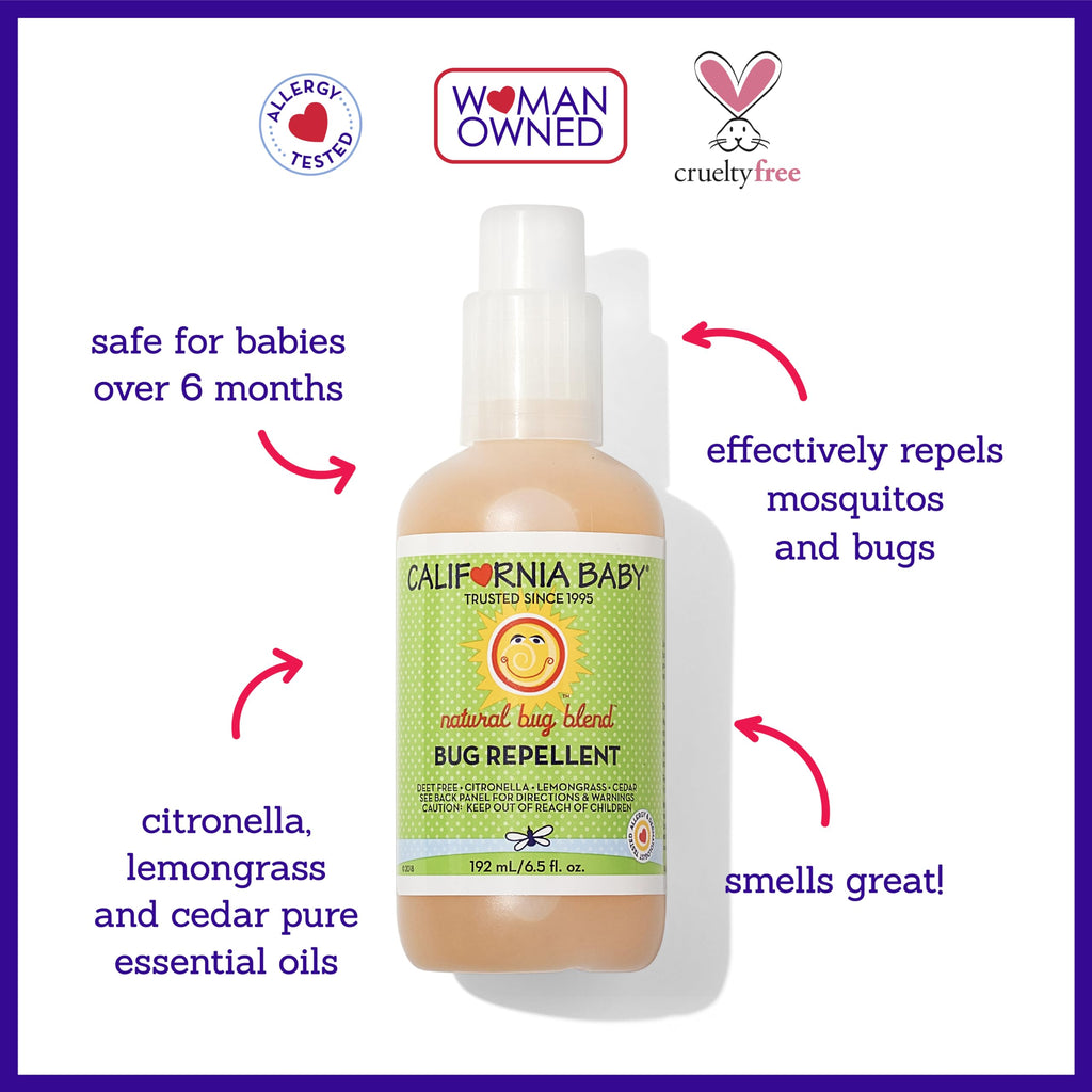 California Baby Natural Bug Spray | DEET Free Mosquito Repellent | Baby + Kids Bug Spray | Citronella Spray | Great Smell | 192
