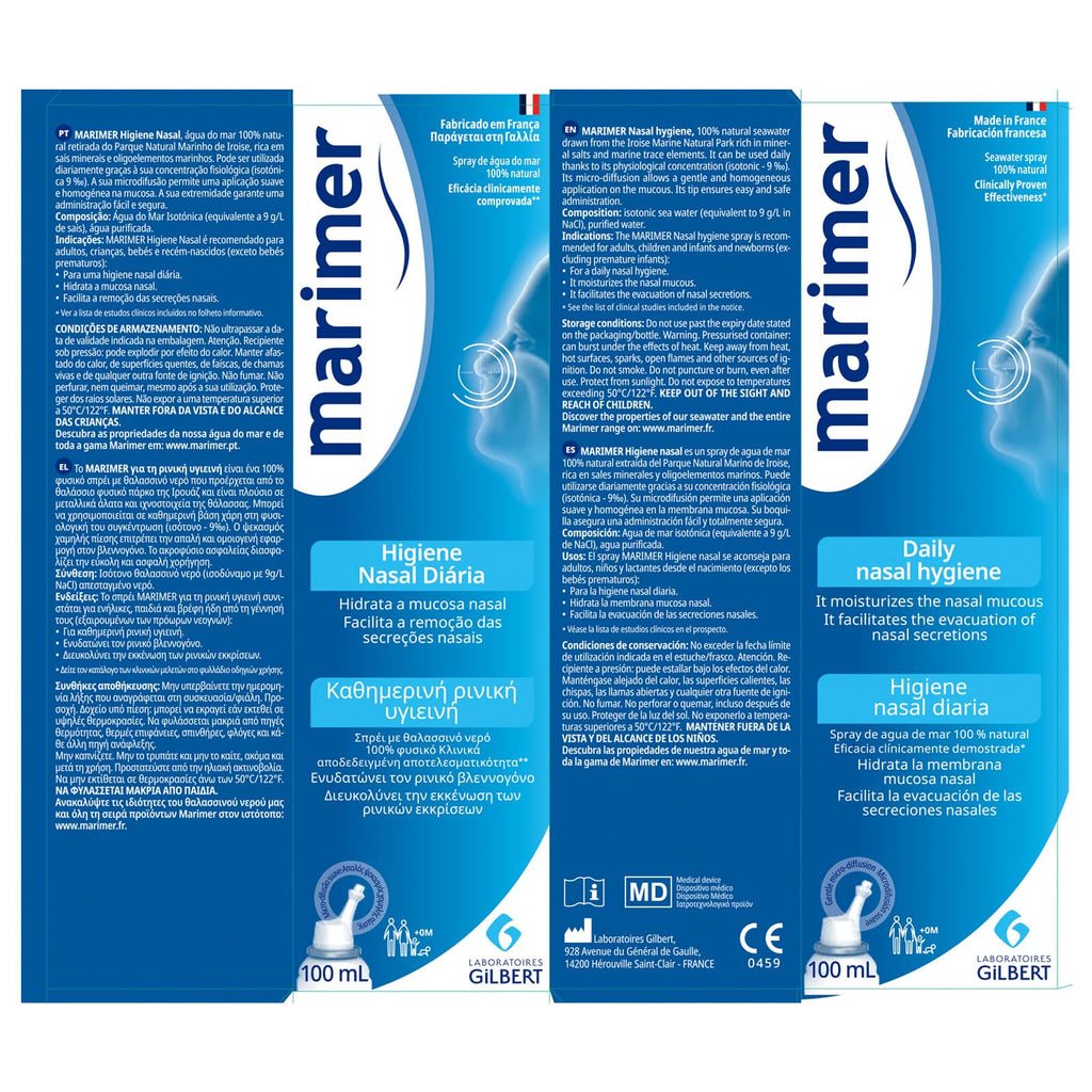 Marimer Daily Saline All Natural Seawater Nasal Spray,Sinus Rinse & Sinus Allergy Symptom Reliever 3.38 FL OZ (100 mL)