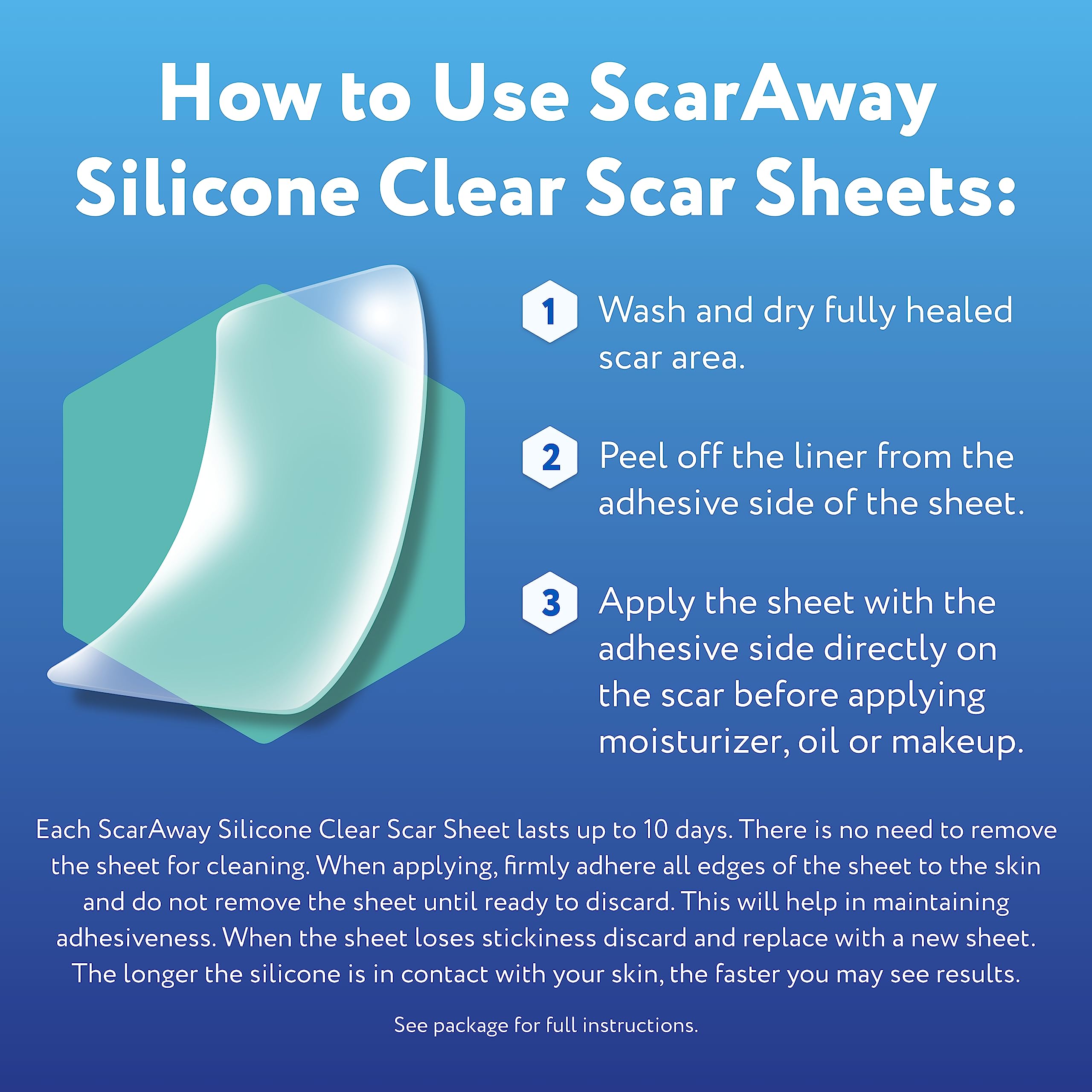 ScarAway Clear Silicone Scar Sheets, White, 10 Count